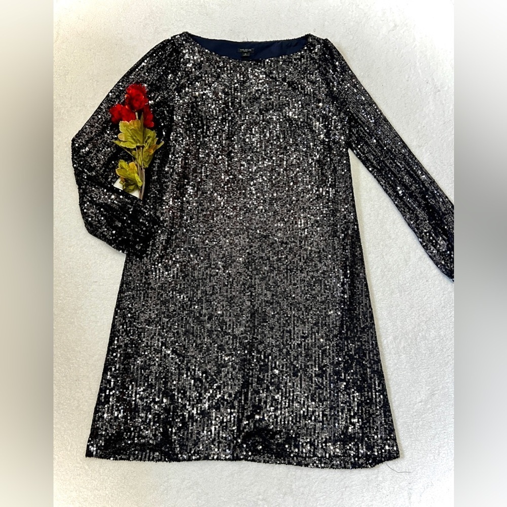 Ann Taylor Navy Sequin Trapeze Mini Dress - Size Small Petite